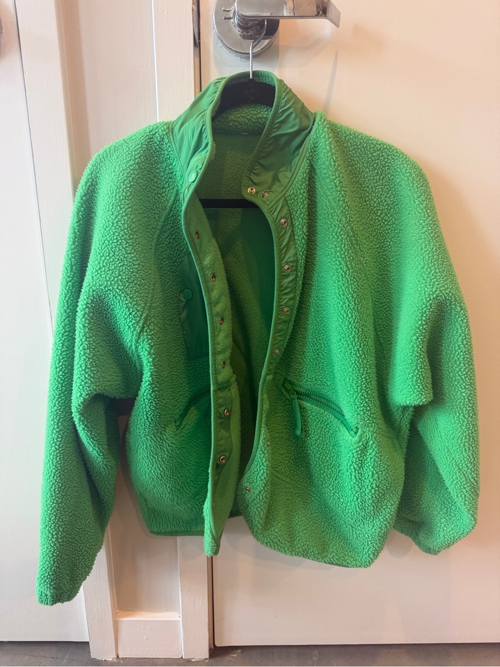 Cozy Green Teddy Jacket with Snap Front